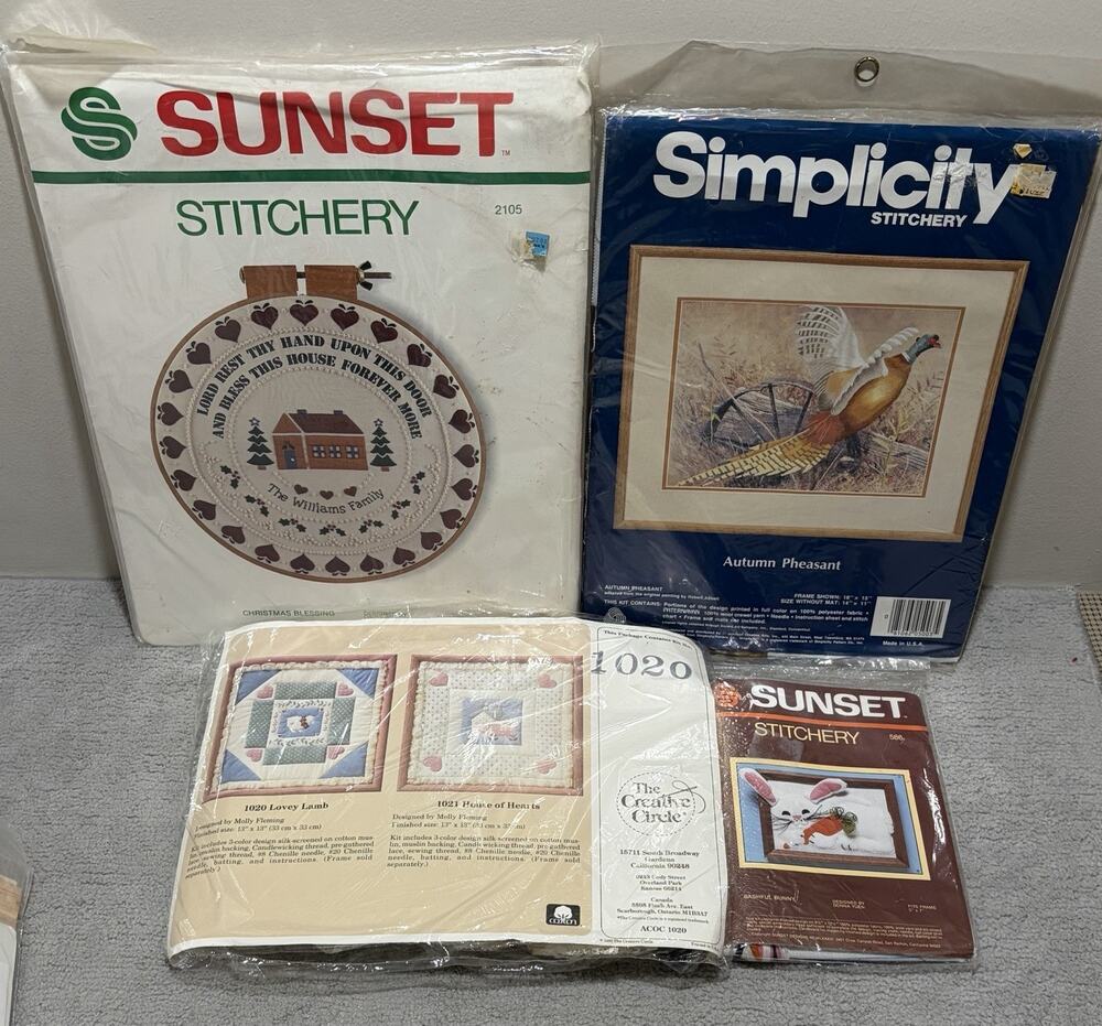 Stitchery Kit Lot of 4 Sunset, Simplicity & Creative Circle Vintage NEW Sealed